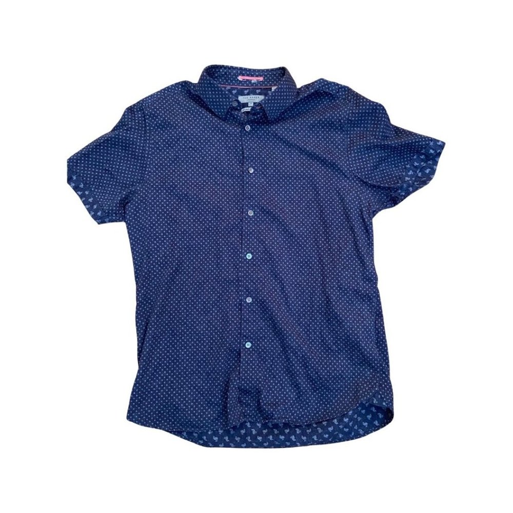 Ted Baker Shirt Men's Size 4 Small Cotton Button Up Short Sleeve Blue